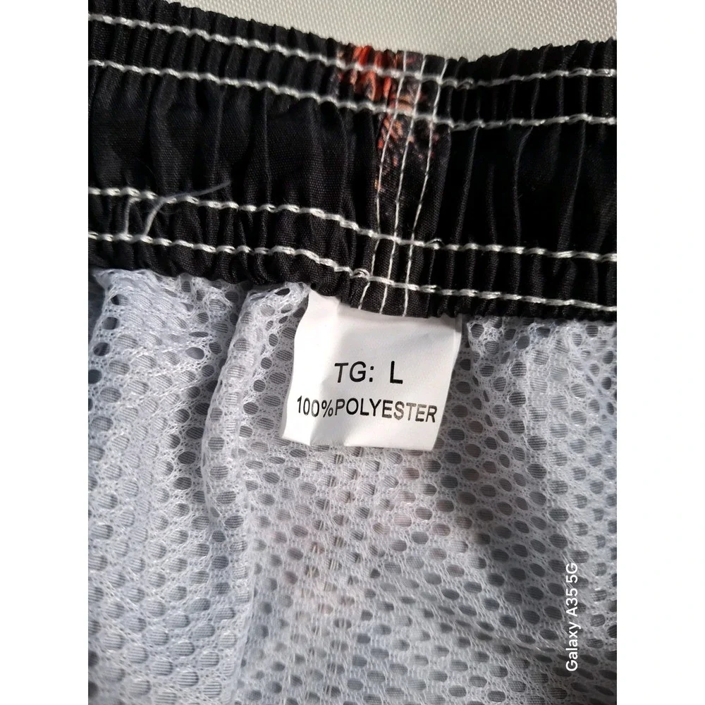 Scotamalone Men's Floral Swim Trunks Black/Red Drawstring Pockets Size L